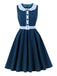 Dark Peacock Blue 1950s Plaid Patchwork Dress