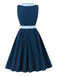 Dark Peacock Blue 1950s Plaid Patchwork Dress 2