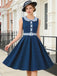 Dark Peacock Blue 1950s Plaid Patchwork Dress 3