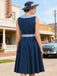 Dark Peacock Blue 1950s Plaid Patchwork Dress 4