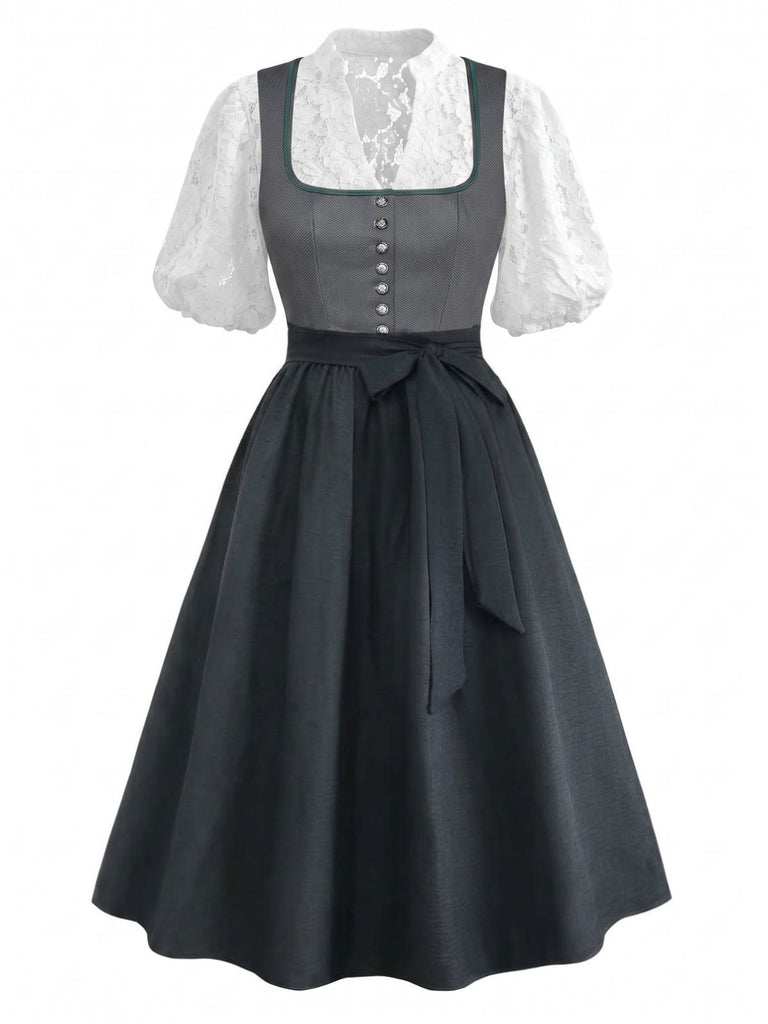 3PCS Green 1950s Polka Dot Border Print Dress & Apron & Lace Top