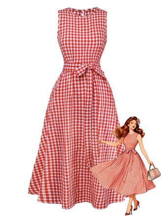 Red 1950s Plaid Vintage Classic Dress 2