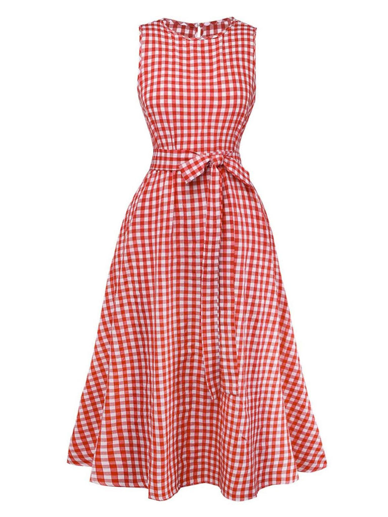 Red 1950s Plaid Vintage Classic Dress 8