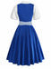 3PCS Blue 1950s Square Neck Dress & Floral Apron & Lace Top