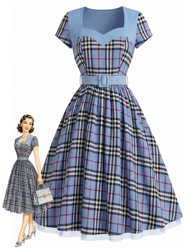 [Pre-Sale] 1940s Plaid Belted Patchwork Dress