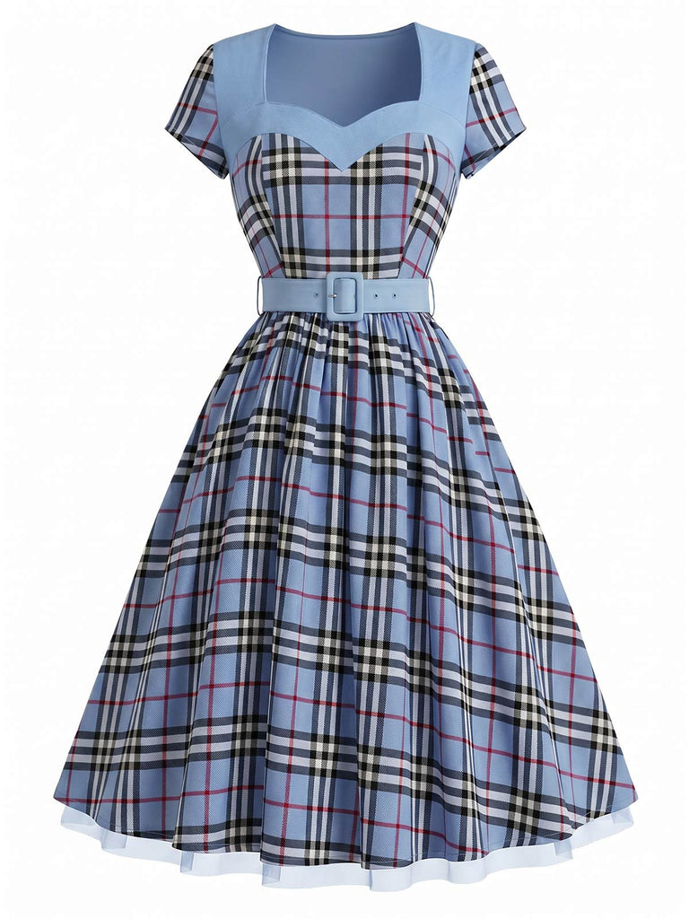 [Pre-Sale] 1940s Plaid Belted Patchwork Dress 3