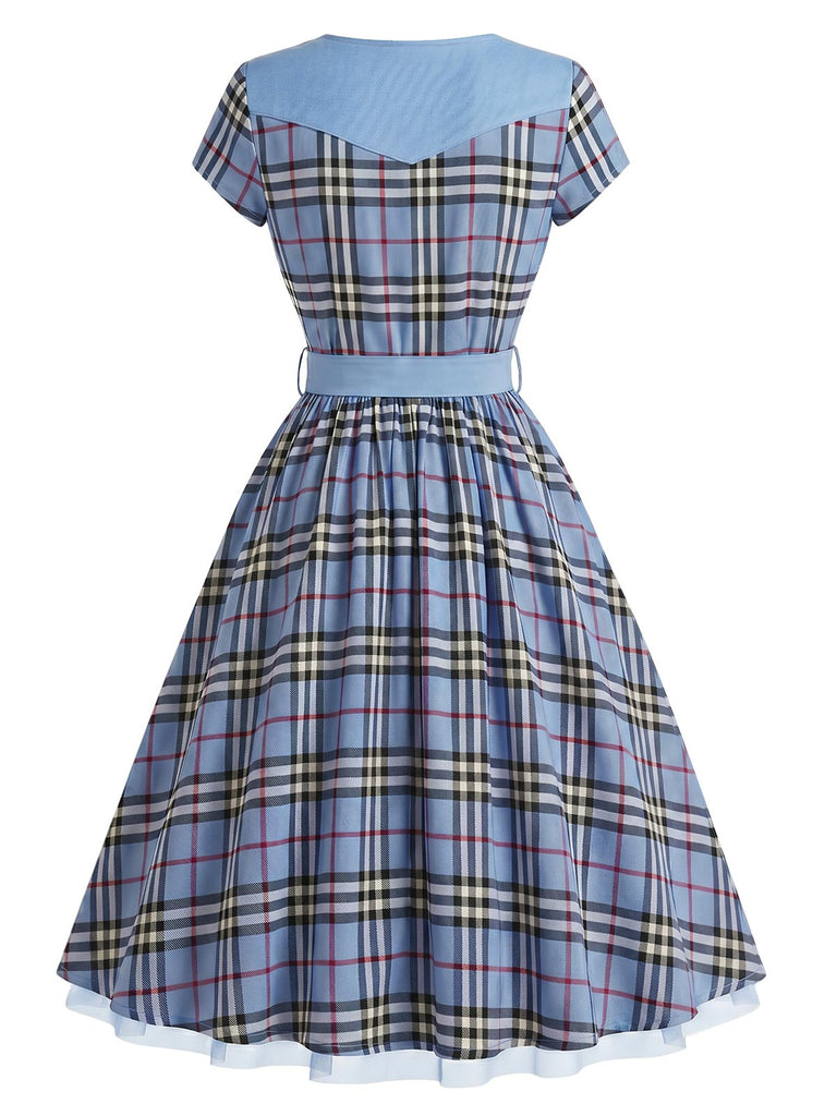 [Pre-Sale] 1940s Plaid Belted Patchwork Dress 5