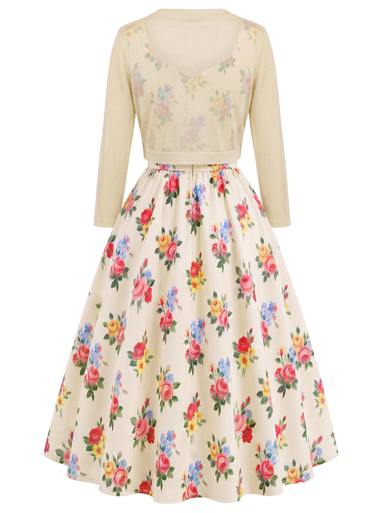 [Pre-Sale] Cream Color 1940s Floral Vintage Dress 10