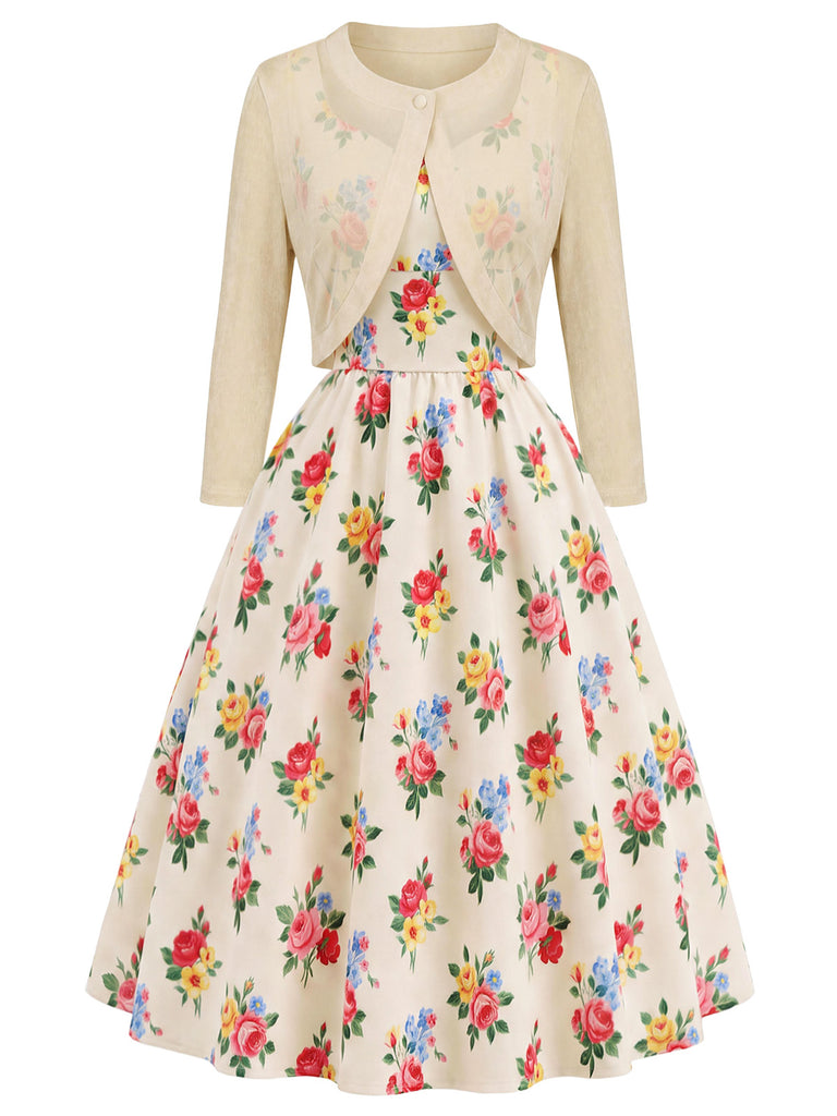 [Pre-Sale] Cream Color 1940s Floral Vintage Dress 8