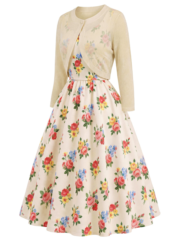 [Pre-Sale] Cream Color 1940s Floral Vintage Dress 9