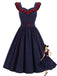 [Pre-Sale] Dark Blue 1980s Ruffle V-Neck Belted A-Line Dress