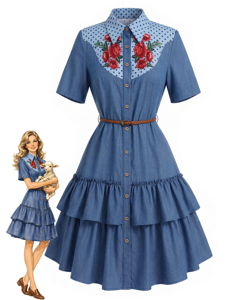 [Pre-Sale] Dark Blue 1960s Floral Denim Dress