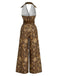 [Pre-Sale] Dark Brown 1970s Floral V Neck Belted Jumpsuit 4