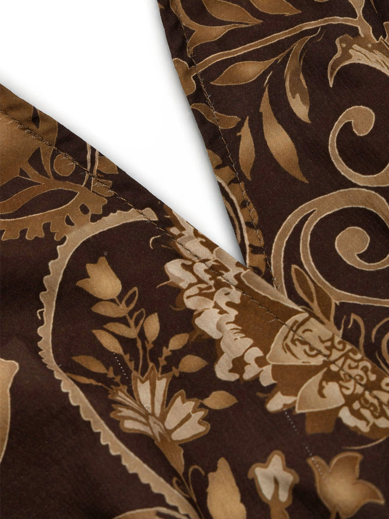 [Pre-Sale] Dark Brown 1970s Floral V Neck Belted Jumpsuit 7