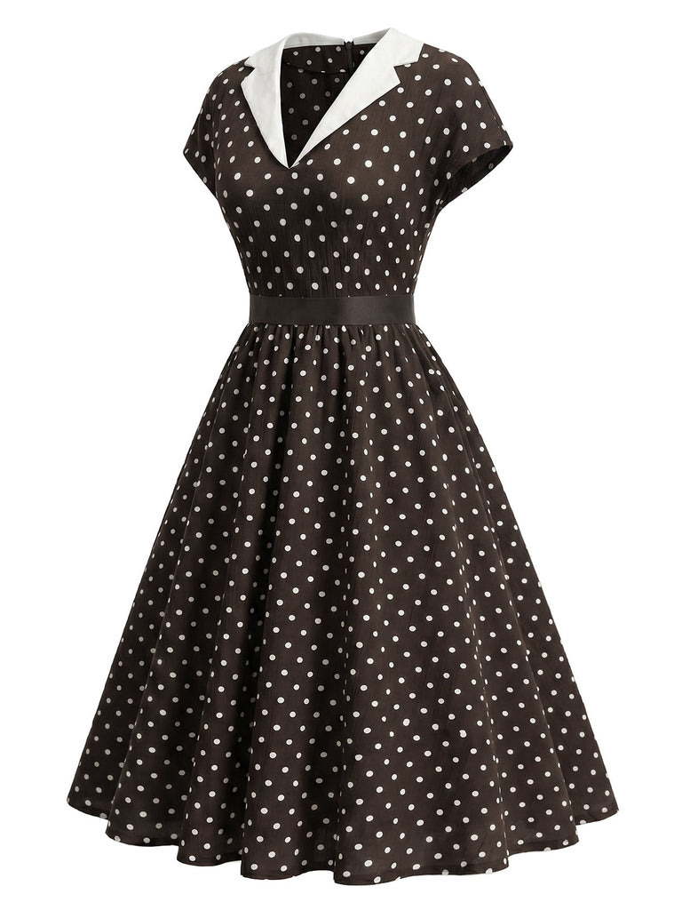 [Pre-Sale] Brown 1930s Polka Dot Dress 4