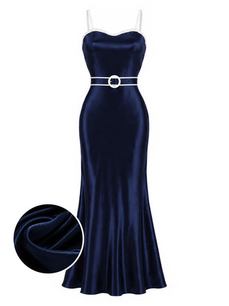 [Pre-Sale] Dark Blue 1920s Belted Satin Dress