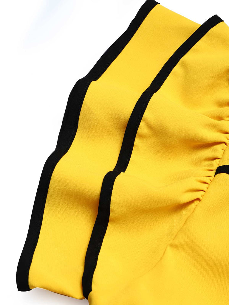 [Pre-Sale] Yellow Black 1960s Polka Dot Ruffle Patchwork Dress 7