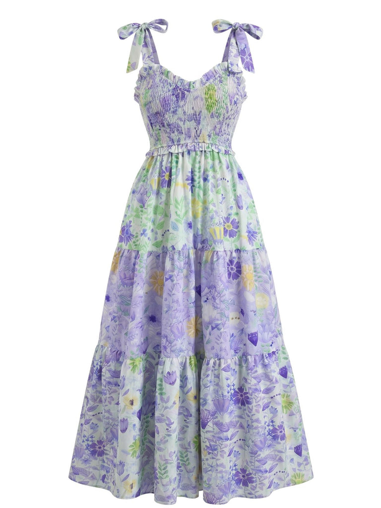 1940s Vintage Floral V Neck Dress