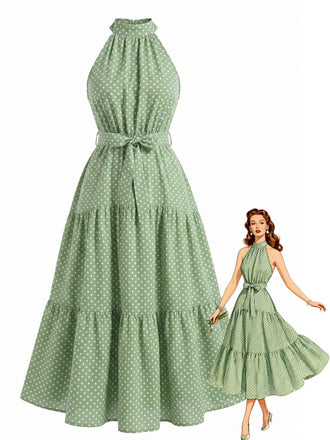 1930s Vintage Polka Dot Floral Dress