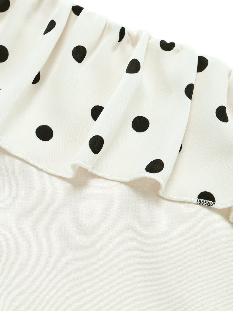 [Pre-Sale] Cream Color 1960s Polka Dot Ruffle Dress 8