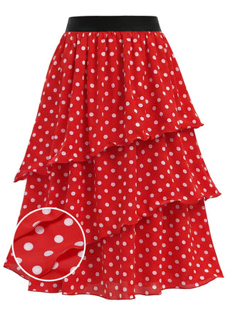 [Pre-Sale] Flame Scarlet 1940s Polka Dot Ruffle Skirt