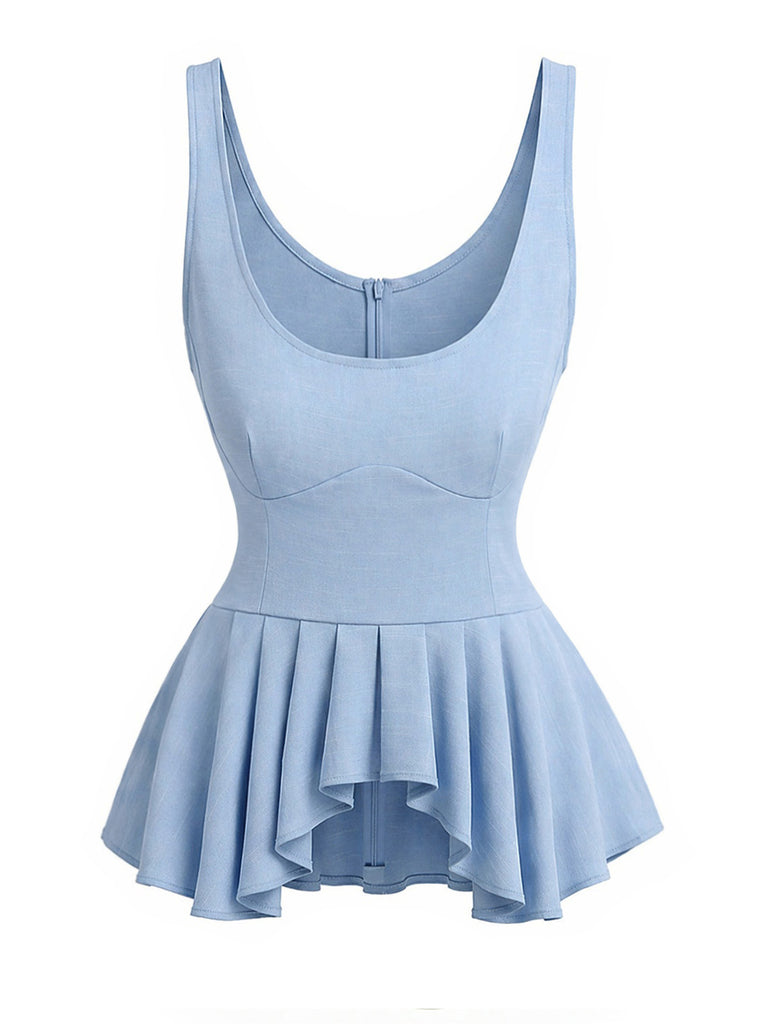 [Pre-Sale] 2PCS 1970s Solid Pleated Hem Tank Top & Mini Skirt