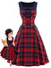 [Pre-Sale] 1950s Tartan Plaid Bow Square-Neck Double-Breasted Dress