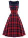 [Pre-Sale] 1950s Tartan Plaid Bow Square-Neck Double-Breasted Dress