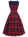 [Pre-Sale] 1950s Tartan Plaid Bow Square-Neck Double-Breasted Dress