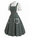 [Pre-Sale] 2PCS Green 1950s Plaid Lace Pocket Pinafore Dress & White Top