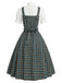 [Pre-Sale] 2PCS Green 1950s Plaid Lace Pocket Pinafore Dress & White Top