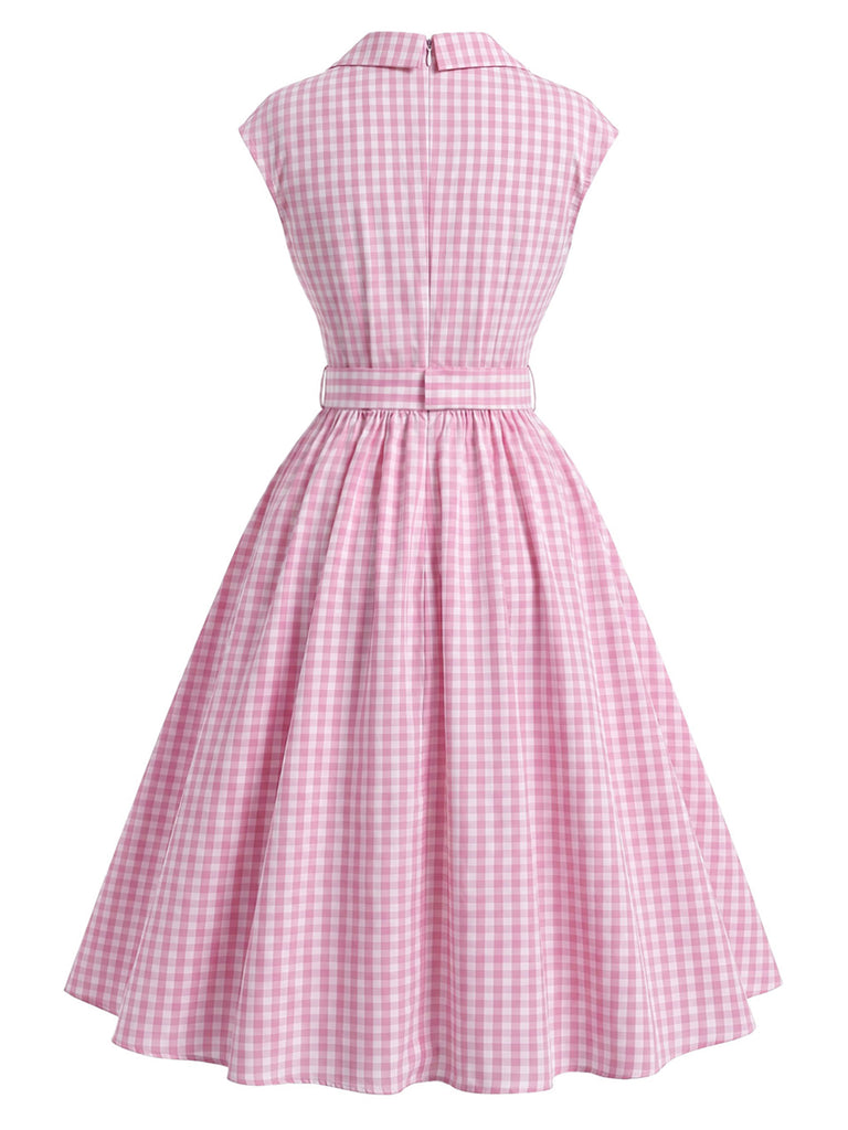 [Pre-Sale] Peach Pink 1940s Plaid V Neck Dress 4