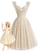 Beige 1950s Lace Ruffle Sweetheart Neck Swing Dress