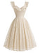 Beige 1950s Lace Ruffle Sweetheart Neck Swing Dress