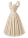 Beige 1950s Lace Ruffle Sweetheart Neck Swing Dress