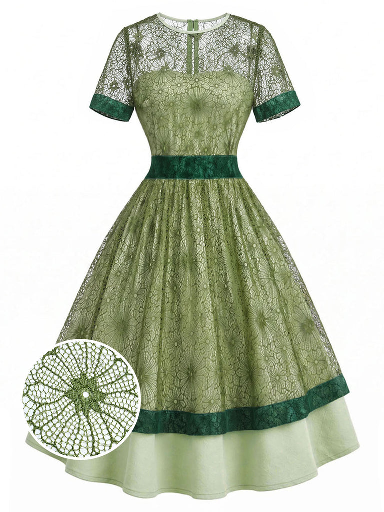 [Pre-Sale] Gray Green 1940s Lace Vintage Classic Dress