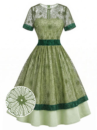 [Pre-Sale] Gray Green 1940s Lace Vintage Classic Dress