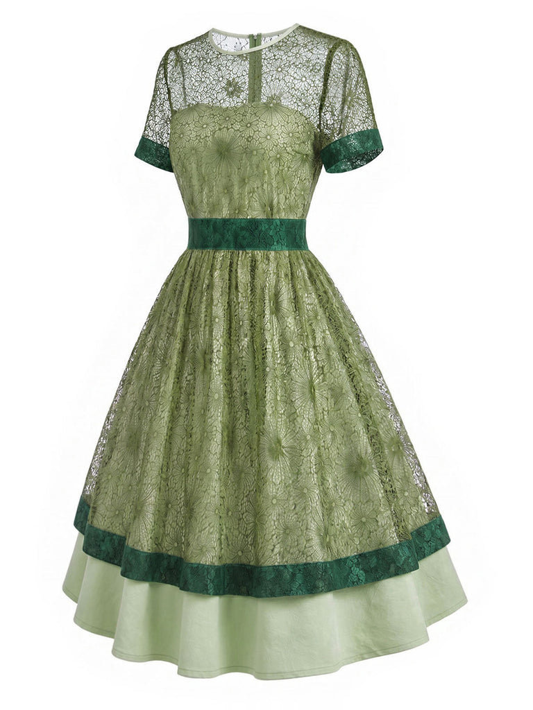 [Pre-Sale] Gray Green 1940s Lace Vintage Classic Dress 3