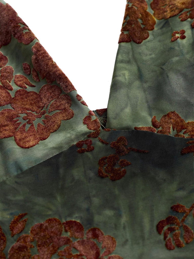 Dark Army Green 1970s Vintage V Neck Two Piece Set 6