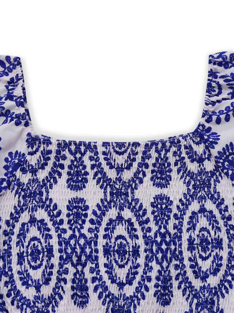 Blue 1950s Floral Vintage Classic Jumpsuit 4