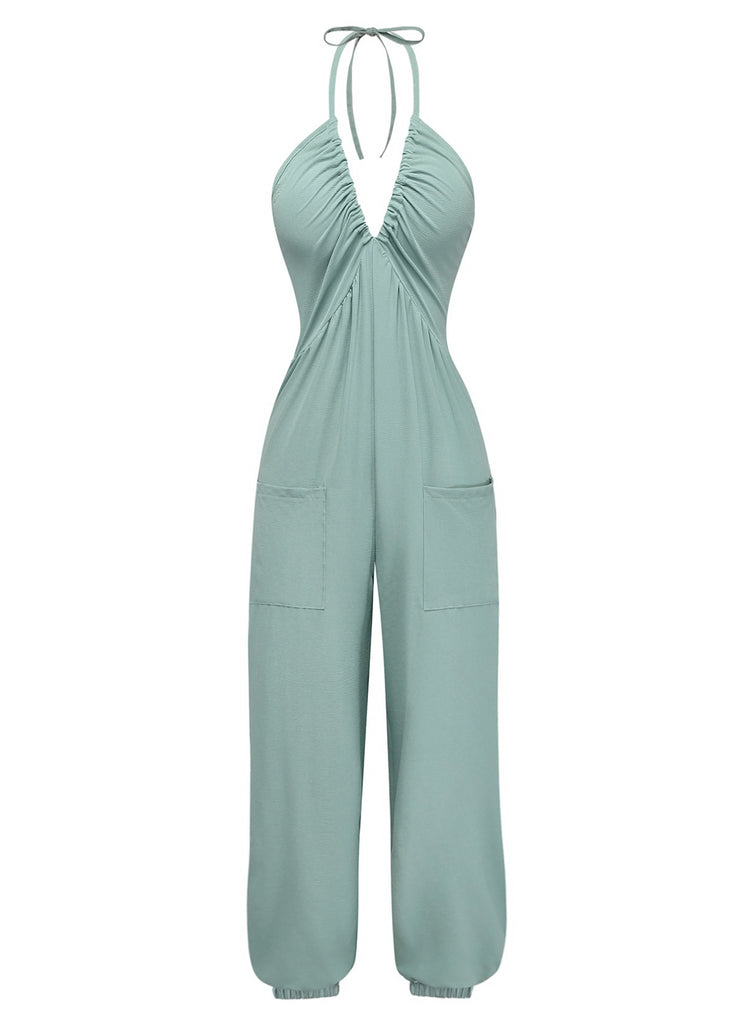 1950s Halter V Neck Vintage Jumpsuit 4