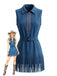 Navy Blue 1970s Vintage V Neck Dress 1