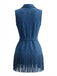 Navy Blue 1970s Vintage V Neck Dress 3