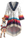 White 1970s Floral V Neck Dress