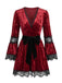 Red 1970s Lace Trim Deep V-Neck Gothic Dress