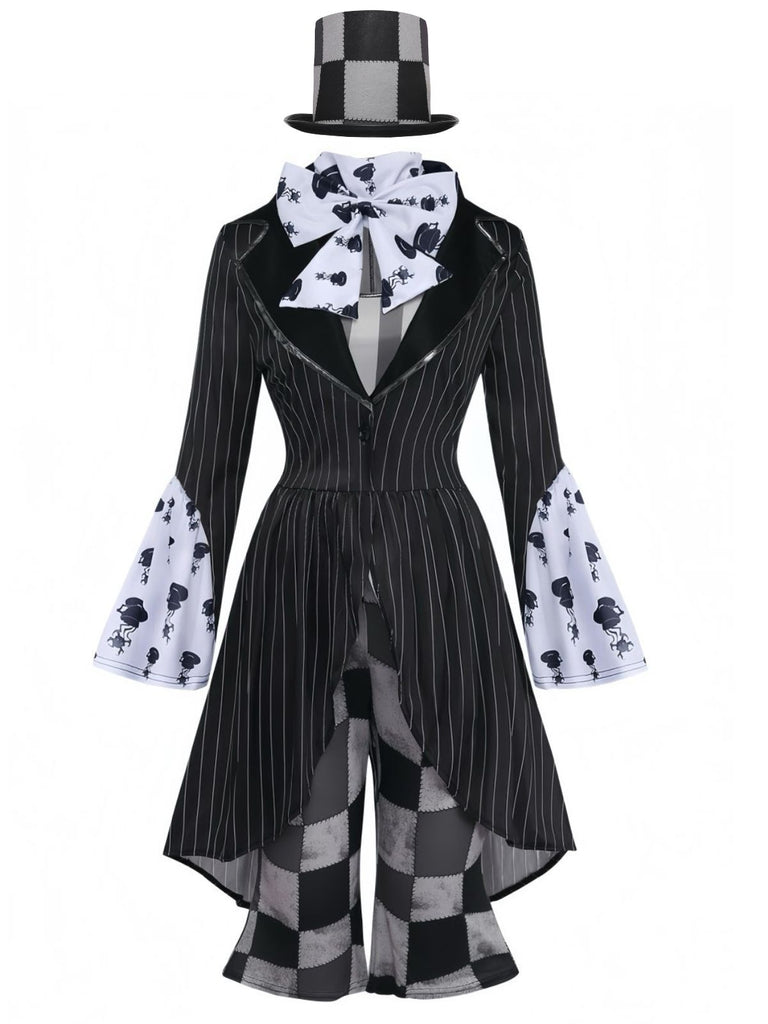 Black 1960s Floral Striped Two Piece Set