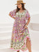 Plus Size Pink 1950s Floral V Neck Dress 3
