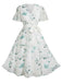 Plus Size 1950s Floral V Neck Belted Dress 4