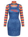 2PCS 1960s Striped High Neck Top & Overall Dress
