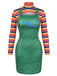 2PCS 1960s Striped High Neck Top & Overall Dress